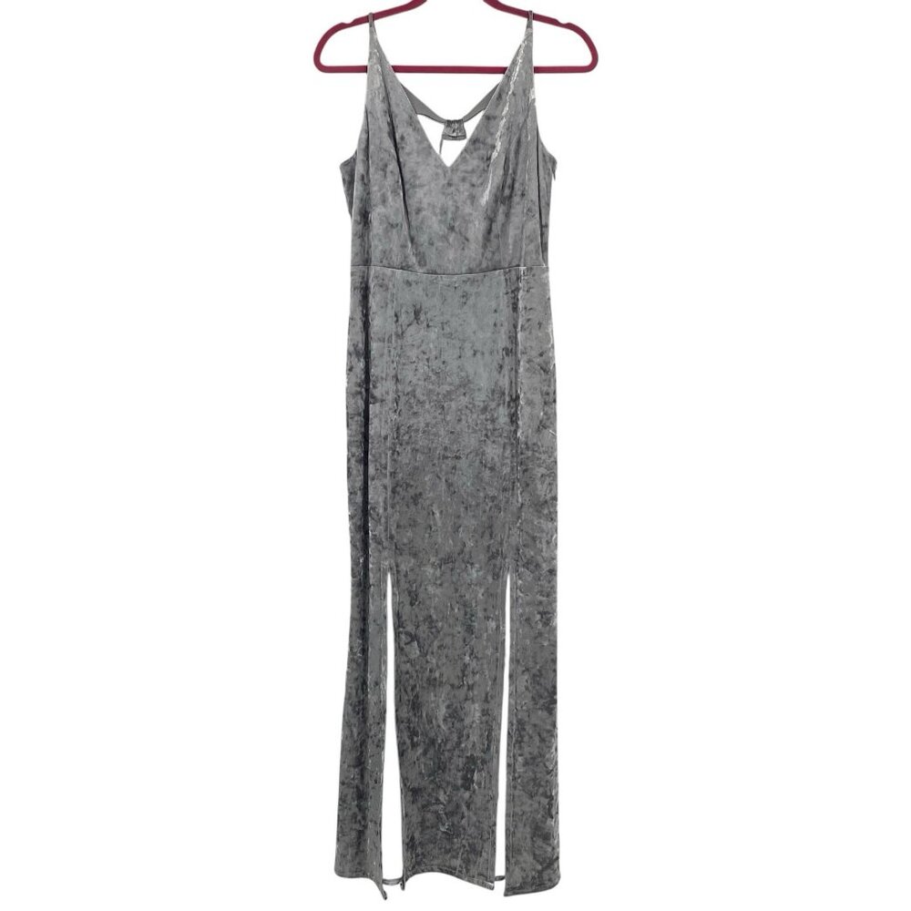 Calvin Klein Size 6 Gray Crushed Velvet Sleeveless Maxi Dress Gown Slits Formal